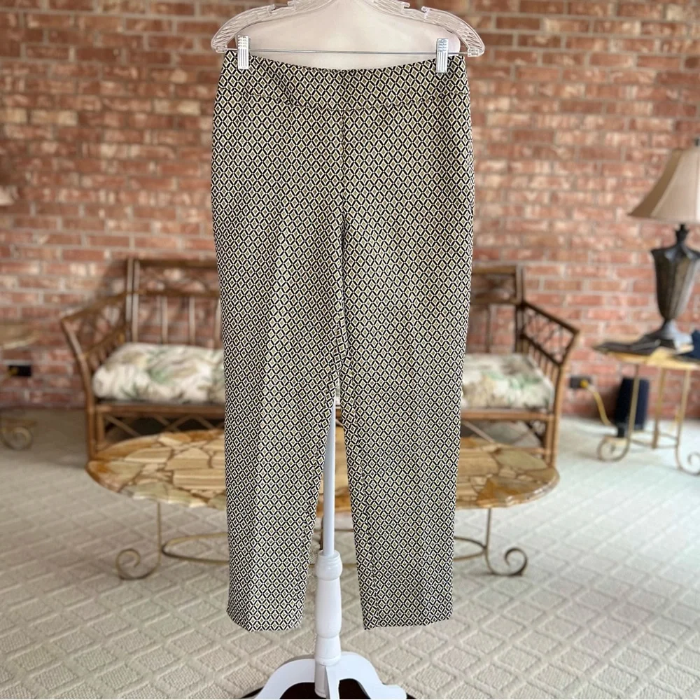 Talbots Slim Ankle Pant in Gold Medallion Jacquard Black Diamond NWT 2 Classic